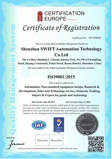 Porcellana Shenzhen Swift Automation Technology Co., Ltd. Certificazioni